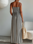 Women's Casual Vertical Striped Smocked Bodice Spaghetti Strap Maxi Dress ZMZ2026E5YZH