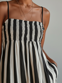 Women's Casual Vertical Striped Smocked Bodice Spaghetti Strap Maxi Dress ZMZ2026E5YZH
