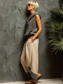 Women's Street-Style Casual Set: Sleeveless Top And Cotton-Linen Straight-Leg Pants Set ZMZ2066E2SWL