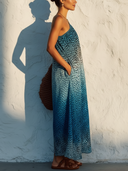 Women's Bohemian Gradient Leopard Print Chiffon One-Shoulder Maxi Dress ZMZ2065E4YZH