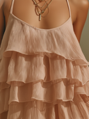 Women's Elegant Crinkled Acetate Chiffon Tiered Halter Top & Wide-Leg Pants Set ZMZ2054E5YZH