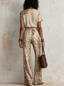 Women's Leopard Print Crew Neck Short-Sleeve T-Shirt And Pants Two-Piece Set ZMZ1998E5XT