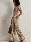 Women's Leopard Print Crew Neck Short-Sleeve T-Shirt And Pants Two-Piece Set ZMZ1998E5XT