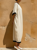 Women's Minimalist Contrast Trim Linen-Blend Cocoon Midi Dress ZMZ2060E4YZH