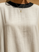 Women's Minimalist Contrast Trim Linen-Blend Cocoon Midi Dress ZMZ2060E4YZH