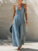 Women's Casual Retro Tencel Denim V-Neck Spaghetti Strap Jumpsuit ZMZ2147E9ZYY