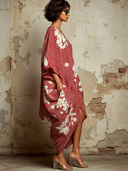 Women's Loose-Fit Striped & Floral Print V-Neck Short-Sleeve Midi Dress ZMZ2137E3XT