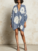 Women's Casual Striped Print Stand-Collar Mini Dress ZMZ2103E8XT