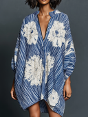 Women's Casual Striped Print Stand-Collar Mini Dress ZMZ2103E8XT