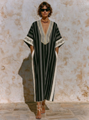 Women's Striped V-neck Printed Short-sleeved Pocket Maxi Dress ZMZ2190E4XT
