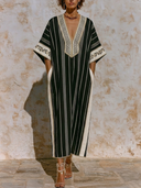 Women's Striped V-neck Printed Short-sleeved Pocket Maxi Dress ZMZ2190E4XT