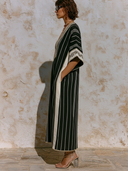 Women's Striped V-neck Printed Short-sleeved Pocket Maxi Dress ZMZ2190E4XT