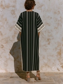 Women's Striped V-neck Printed Short-sleeved Pocket Maxi Dress ZMZ2190E4XT