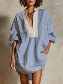 Women's Striped Casual Stand-Collar Mini Dress ZMZ2118E2XT
