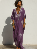 Women's Vacation V-Neck Printed Short-Sleeve Maxi Dress ZMZ2182E1XT