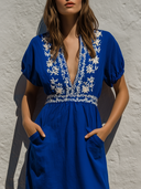Women's Vacation V-Neck Printed Short-Sleeve Maxi Dress ZMZ2145E1XT