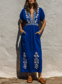 Women's Vacation V-Neck Printed Short-Sleeve Maxi Dress ZMZ2145E1XT