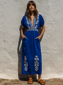 Women's Vacation V-Neck Printed Short-Sleeve Maxi Dress ZMZ2145E1XT