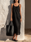 Women's Solid-Color Cotton-Linen Spaghetti-Strap Maxi Dress ZMZ2121E3XT