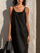 Women's Solid-Color Cotton-Linen Spaghetti-Strap Maxi Dress ZMZ2121E3XT