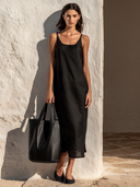 Women's Solid-Color Cotton-Linen Spaghetti-Strap Maxi Dress ZMZ2121E3XT