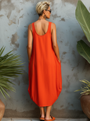 Women's Street-Style Casual Orange Patterned Sleeveless Midi Dress ZMZ2089E7SWL