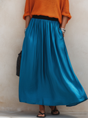Women's Casual Chic Off-Shoulder Knit Top And Elastic-Waist Satin Skirt Set ZMZ1958E3ZYY