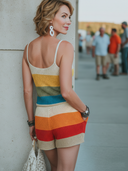Women's Vacation-Style Multicolor Knitted Patchwork V-Neck Top And Mini Shorts Set ZMZ2177E8ZYY