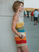 Women's Vacation-Style Multicolor Knitted Patchwork V-Neck Top And Mini Shorts Set ZMZ2177E8ZYY