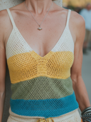 Women's Vacation-Style Multicolor Knitted Patchwork V-Neck Top And Mini Shorts Set ZMZ2177E8ZYY