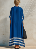 Women's Retro Vacation-Style V-Neck Short-Sleeve Cotton-Linen Printed Loose Maxi Dress ZMZ2179E7ZYY
