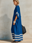 Women's Retro Vacation-Style V-Neck Short-Sleeve Cotton-Linen Printed Loose Maxi Dress ZMZ2179E7ZYY