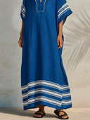 Women's Retro Vacation-Style V-Neck Short-Sleeve Cotton-Linen Printed Loose Maxi Dress ZMZ2179E7ZYY