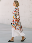 Women's Retro Casual Loose Fit, Short Sleeves, Cowl Neck, And Colorful Polka Dot Print Chiffon Midi Dress ZMZ2193E6ZYY