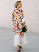 Women's Retro Casual Loose Fit, Short Sleeves, Cowl Neck, And Colorful Polka Dot Print Chiffon Midi Dress ZMZ2193E6ZYY