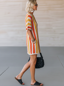 Women's Casual Vacation-Style Short Sleeve, Crew Neck, Vertical Ribbed Knit With Cutout Details Mini Dress ZMZ2174E0ZYY