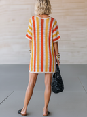 Women's Casual Vacation-Style Short Sleeve, Crew Neck, Vertical Ribbed Knit With Cutout Details Mini Dress ZMZ2174E0ZYY