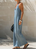 Women's Casual Retro Tencel Denim V-Neck Spaghetti Strap Jumpsuit ZMZ2147E9ZYY