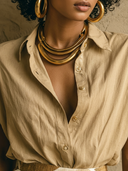 Women's Effortless Casual Style Linen-Cotton Blend Relaxed Short-Sleeve Button-Down Shirt ZMZ2238E0YZH