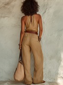 Women's Cotton-Linen Halter-Neck Casual Jumpsuit (Belt Not Included) ZMZ1359E6XT