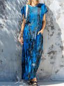 Women's Retro Casual Satin Snake Print Crew Neck T-Shirt Short Sleeve Midi Dress ZMZ2299E9ZJY