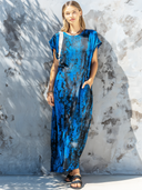 Women's Retro Casual Satin Snake Print Crew Neck T-Shirt Short Sleeve Midi Dress ZMZ2299E9ZJY