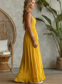 Women's Vacation-Style Solid-Color Halter Maxi Dress With Lace Paneling  ZMZ1909E9XT