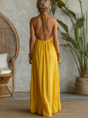 Women's Vacation-Style Solid-Color Halter Maxi Dress With Lace Paneling  ZMZ1909E9XT