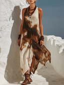 Women's Bohemian Tie-Dye Print Crinkled Chiffon Sleeveless Button-Front Maxi Dress ZMZ2255E1YZH
