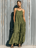 Women's Retro Casual Cotton Linen Ruffled Sleeveless Loose Maxi Dress ZMZ2216E8ZJY