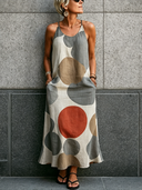 Women's Vacation & Casual Cotton-Linen Patterned Strappy Maxi Dress ZMZ2232E1SWL