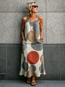 Women's Vacation & Casual Cotton-Linen Patterned Strappy Maxi Dress ZMZ2232E1SWL