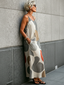 Women's Vacation & Casual Cotton-Linen Patterned Strappy Maxi Dress ZMZ2232E1SWL
