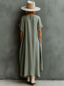 Women's Retro V-Neck Ethnic-Style Cotton Midi Skirt With Woven Trim Splicing ZMZ2230E4SWL